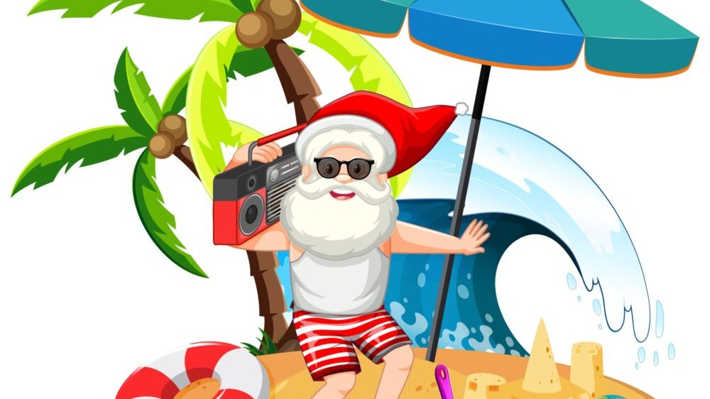 Santa Claus on the beach island for Summer Christmas