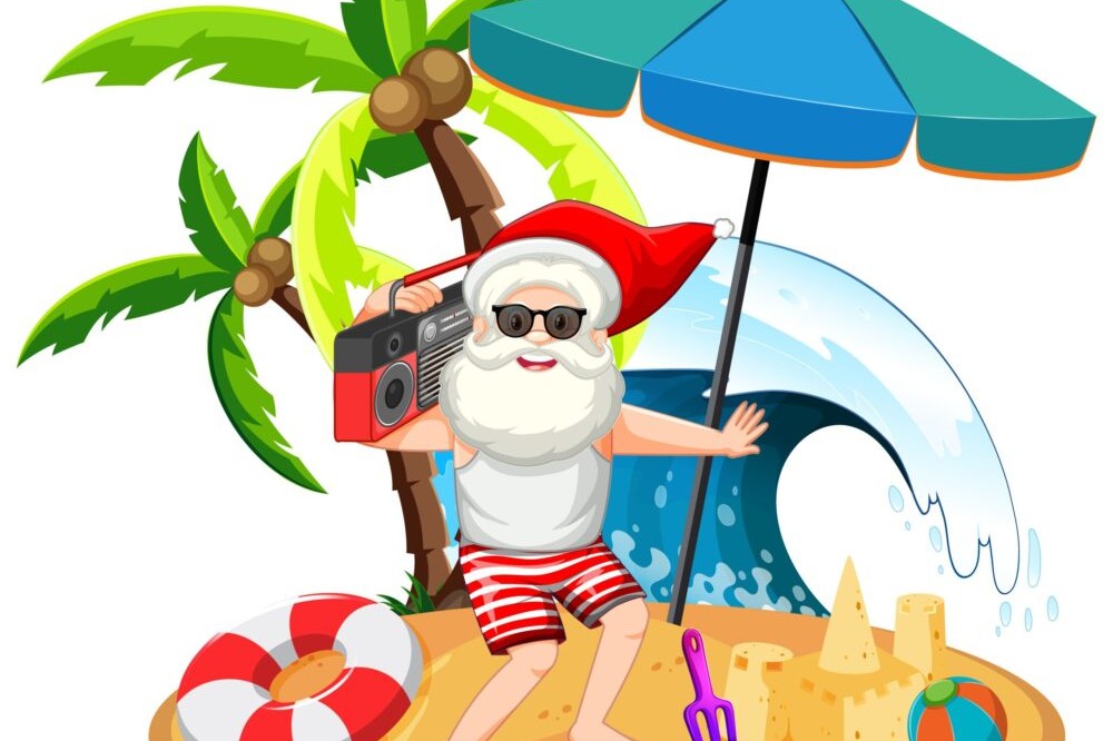 Santa Claus on the beach island for Summer Christmas